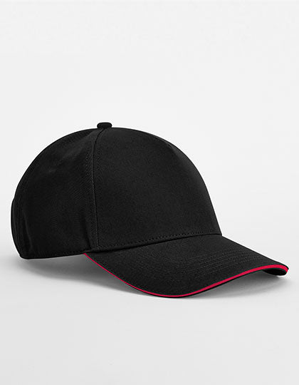 EarthAware® Classic Organic Cotton 5 Panel Cap - Sandwich Peak - Black / Classic Red