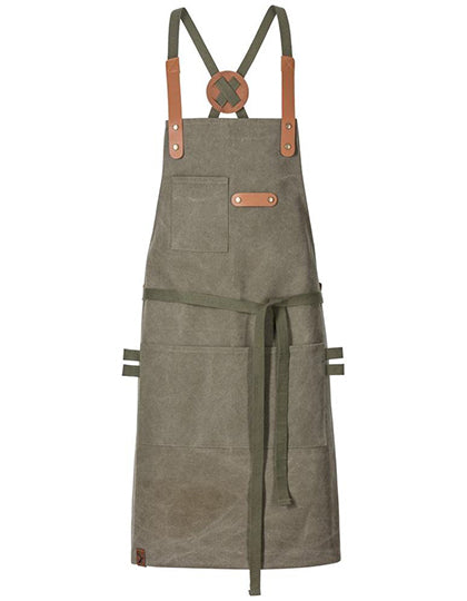 Latzschürze Canvas mit Zier-Label - Olive