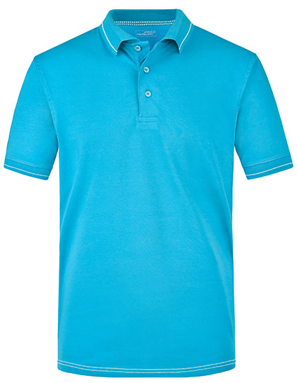 Men´s Elastic Polo - Aqua / White