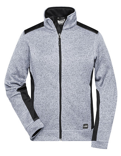 Ladies´ Knitted Workwear Fleece Jacket -STRONG- - White Melange / Carbon