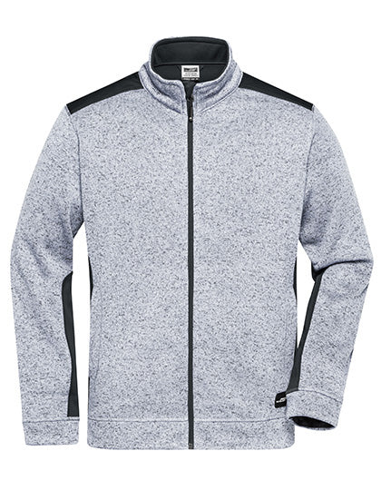 Men´s Knitted Workwear Fleece Jacket -STRONG- - White Melange / Carbon