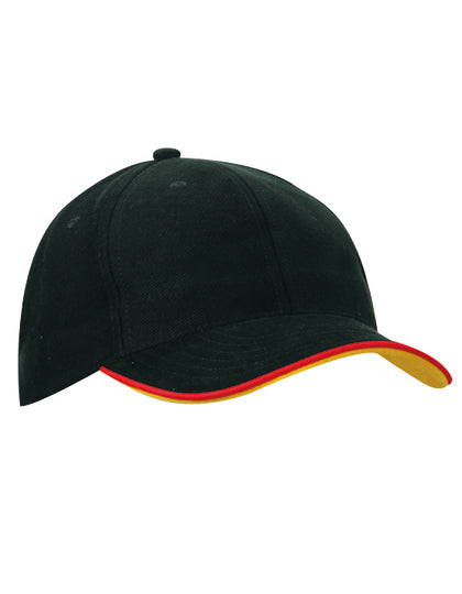 6 Panel Double Sandwich Cap - Black / Red / Gold