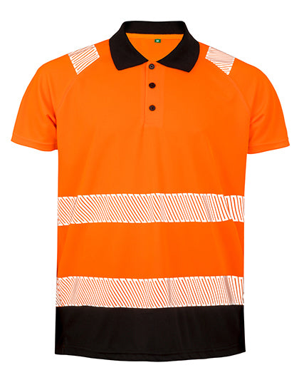 Recycled Safety Polo Shirt - Fluorescent Orange / Black