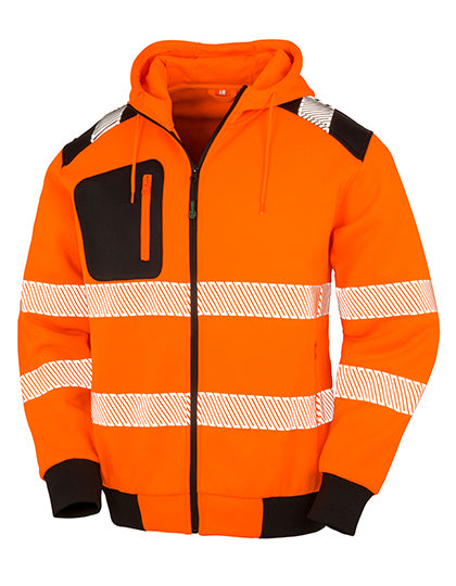 Recycled Zipped Safety Hoody - Fluorescent Orange / Black