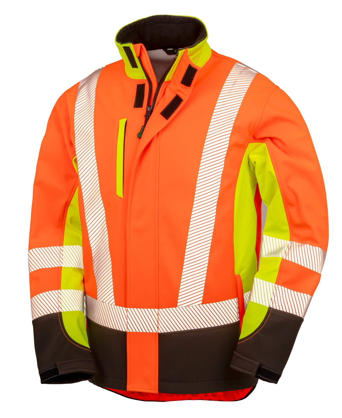 Recycled 3-Layer Printable 3-Tone Safety Softshell Jacket - Fluorescent Yellow / Fluorescent Orange / Black